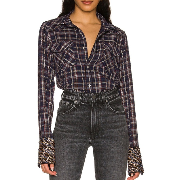 Le Superbe Superstoned Cowboy Shirt Midnight Plaid Pearl Snap Size 0 - Picture 1 of 14